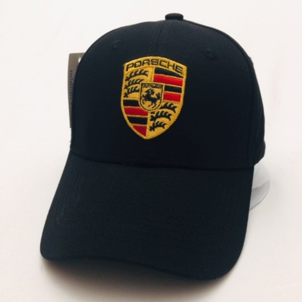 Porsche Design Black Baseball Cap with Gold & Red Crest